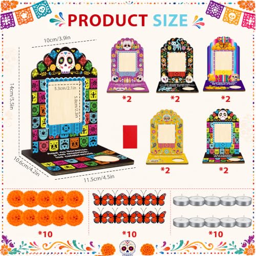 Dia De Los Muertos Photo Frame Set with Candles & Decor for Ofrenda Altar