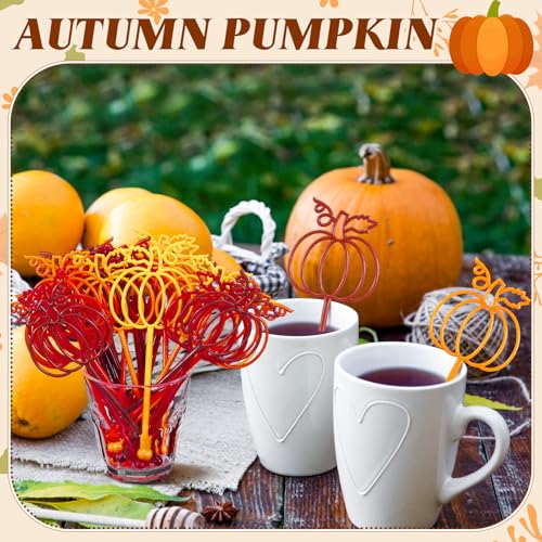 Pumpkin Fall Coffee Stir Sticks - 80 Pcs Plastic Pumpkin Design Drink Stirrers - Thanksgiving & Harvest Party Supplies