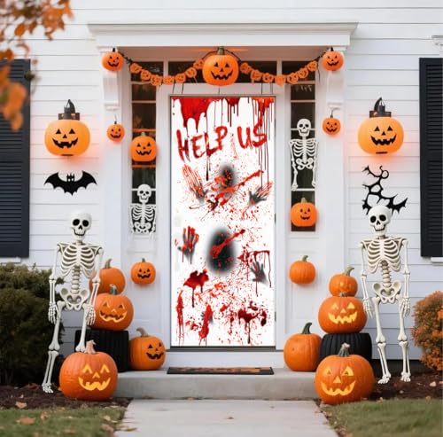 Halloween Decorations Stickers Set with Door Cover and Window Decals - Bloody Horror Theme