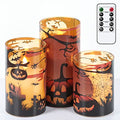 Halloween Candles with Pumpkins - Orange Flameless Glass Candles with Remote Timer - 3 Pack Indoor Decorations