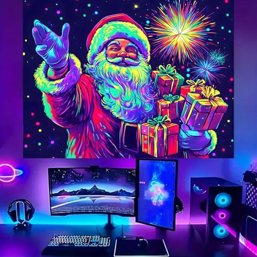 Black Light Tapestry Santa Claus 2 UV Reactive Christmas Wall Hanging 90x70 Unframed