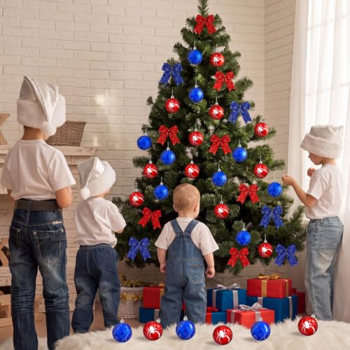 Syhood Spider Christmas Tree Ornaments Set - 24 Pc Holiday Decorations with Web & Bows