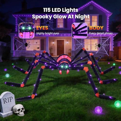 6.8FT Halloween Spider Decoration with 140 LEDs - Outdoor Spooky Decor Variation of This Listing
