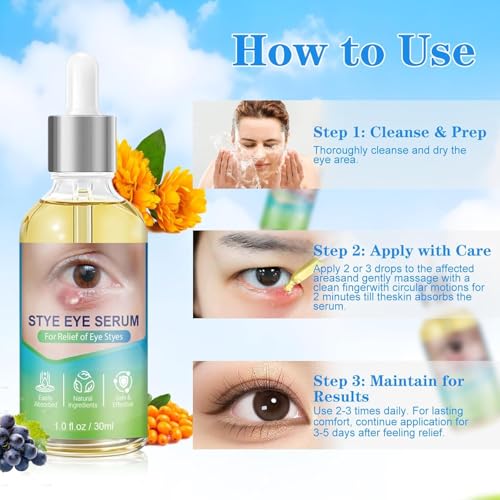 Stye Eye Relief Serum Natural Eyelid Drops for Styes Blepharitis & Chalazion Fast-Acting Relieve Eye Irritation Redness & Swelling Gentle Formula 1.01 Fl oz/30 Ml