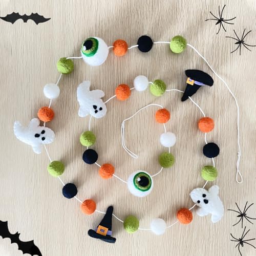 Halloween Felt Garlands Ghost Banner with Pom Poms - Fall Holiday Decor - Variation of THIS listing