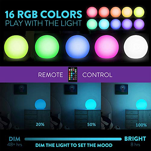 Rechargeable LED Globe Light with Remote, Dimmable RGB Night Mood Lamp Waterproof