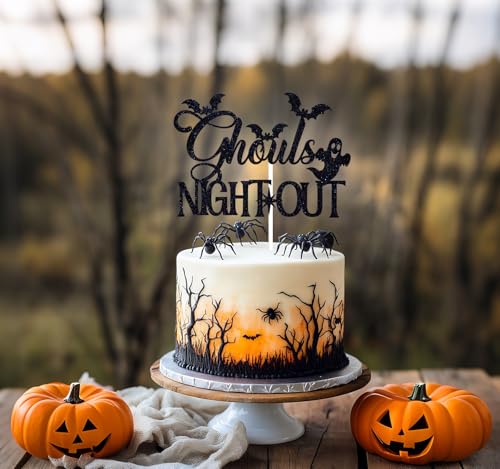 Halloween Cake Topper Black Glitter Ghouls Night Out Celebration Decor