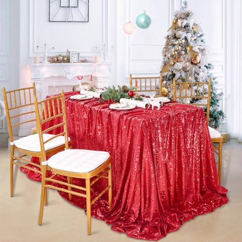 Red Sequin Tablecloth 90x132 Inch Rectangular Glitter Party Table Cover