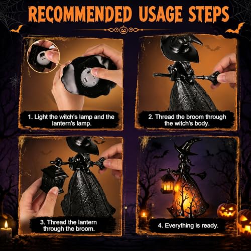 Gothic Witch Hat Lamp - Stained Glass Halloween Decor, 7 Inch Indoor Accent Light