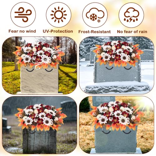 Fall Artificial Cemetery Flowers Headstone Flower Saddle - White & Saddle