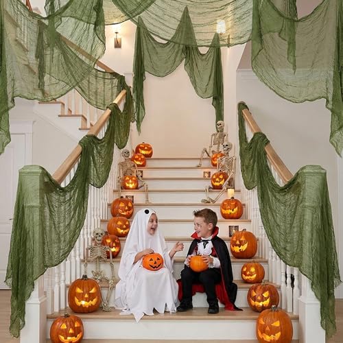 Green Halloween Creepy Cloth - 400x85 Inch Oversize Gauze for Spooky Decorations