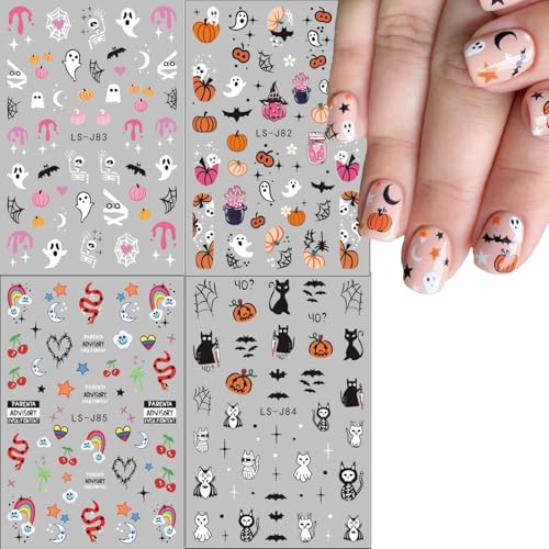 Halloween Nail Art Stickers Self-Adhesive Ghost Pumpkin Spider Web Bats & Cats - Sheet Sticker5