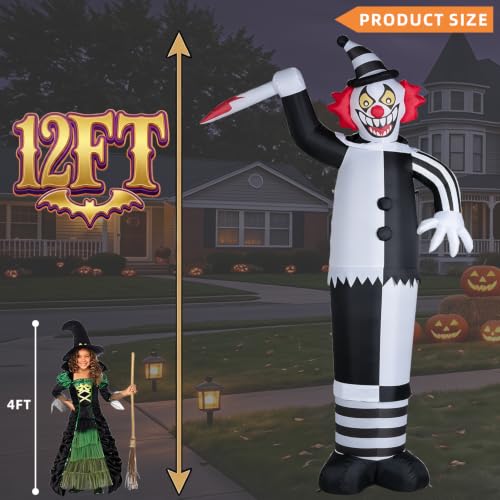 12FT Halloween Inflatable Clown with LED Lights - White Version Outdoor Yard Decor