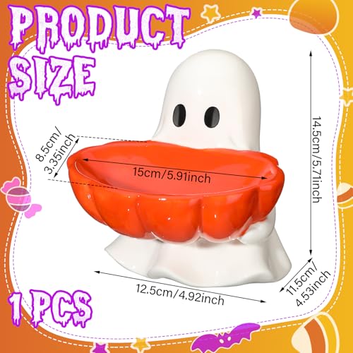 Ghost Halloween Candy Bowl - Ceramic Ghost Shaped Candy Dish - Spooky Party Decor