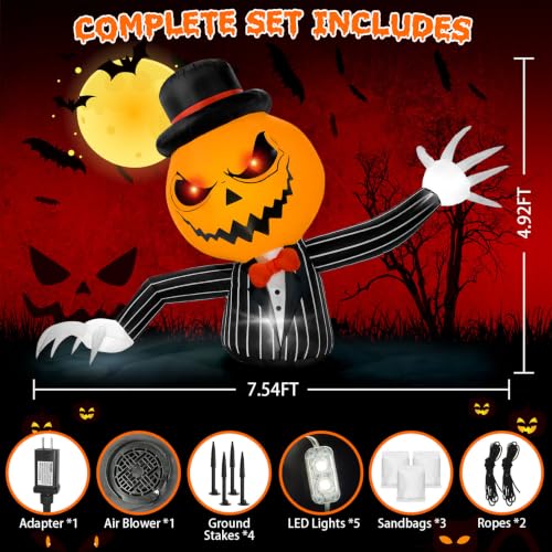 7.5FT Halloween Inflatable Pumpkin Ghost Yard Decor with Glowing Eyes