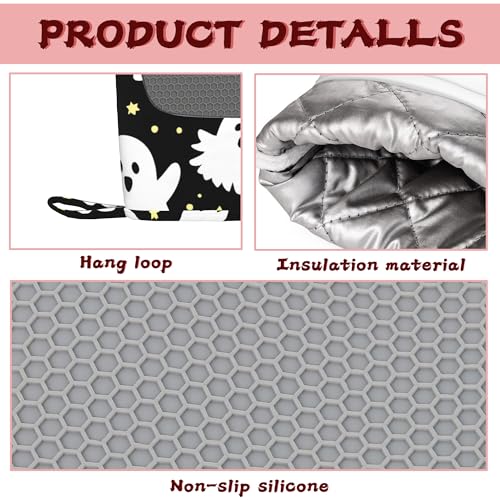 Halloween Ghosts Heat-Resistant Silicone Oven Mitts & Pot Holders Set - Long Non-Slip Kitchen Gloves