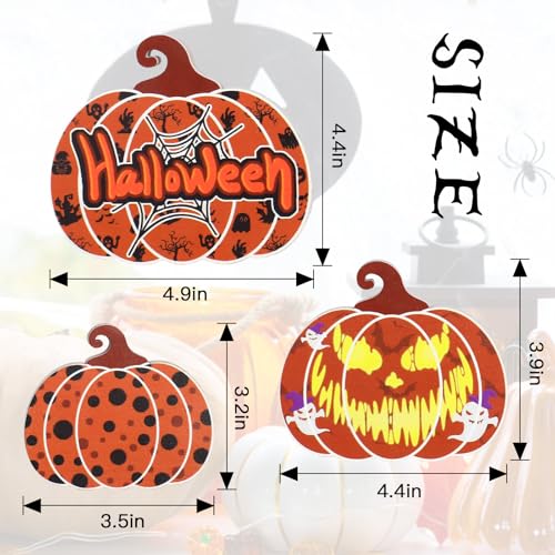 Vivid Medium Wooden Pumpkin Decorations Set for Halloween & Thanksgiving - Double-Sided Table Decor, 3 Pieces