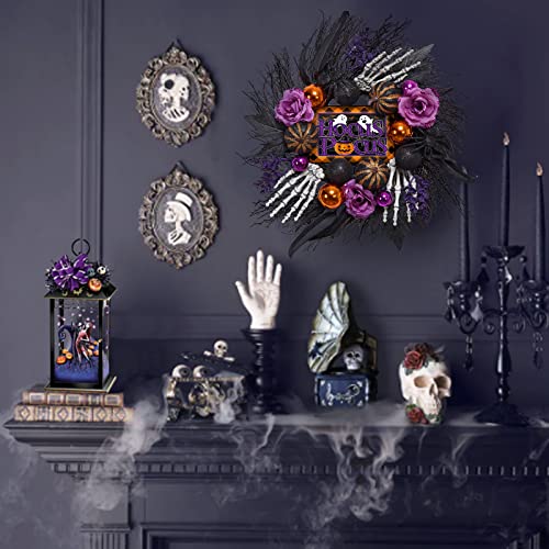 Halloween Wreath for Front Door - 20 Inch Fall & Holiday Decor with Pumpkins, Skulls, Ghost Sign