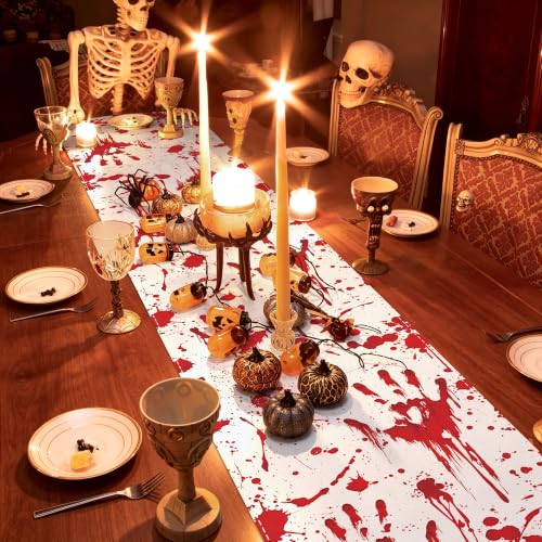 Halloween Blood Handprint Table Runner - 84x14 Inch Horror Decor - Variation of Horror Halloween / 1