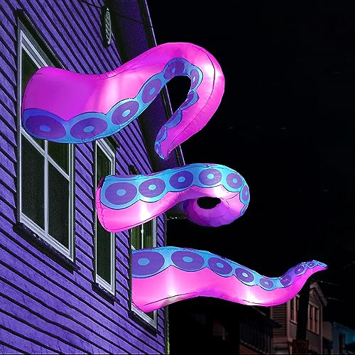 Purple Halloween Inflatable Octopus Tentacle Decor with LED Lights - Outdoor Yard & Window Decoration