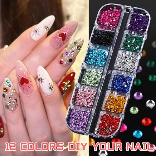 Colorful Nail Rhinestones Set - 6 Boxes Multi Shape Flat Back 2mm & 3mm for Nail Art & Crafts