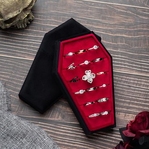 Gothic Velvet Coffin Ring Box Jewelry Organizer - Black & Red Variation