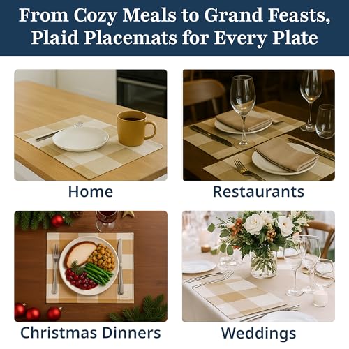13x19 Inch Beige Cotton Placemats Set of 4 - Decorative Kitchen Table Mats