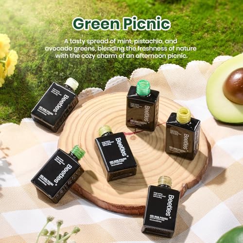 Beetles Green Gel Polish Set - Green Picnic, 6 Colors, Creame Variation