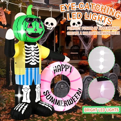 6FT Zombie Watermelon Inflatable Decoration with LED Lights - Summerween Yard & Pool Decor