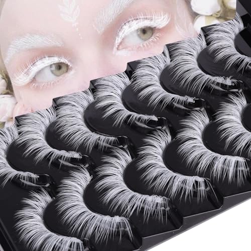 White Halloween False Lashes - Natural Look, Spiky Devil Style, 7 Pairs - H-white