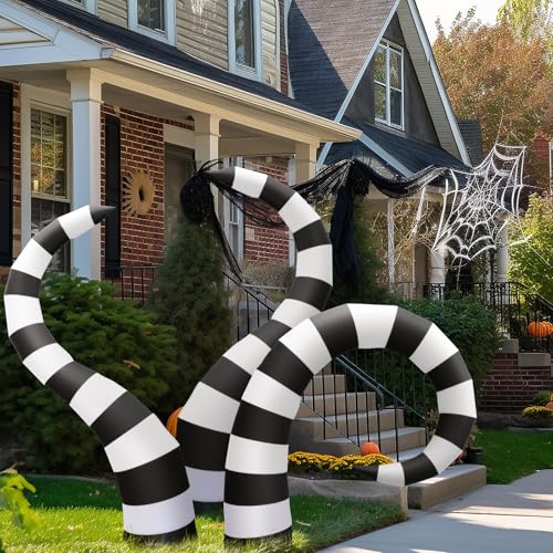 Halloween Inflatable Worm Yard Decoration Set - 3 Black 6 ft LED Snakes