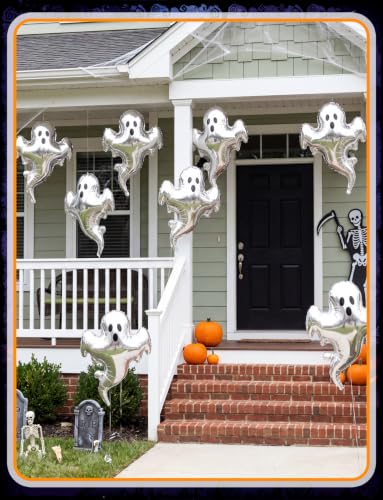 8Pcs Halloween Ghost Foil Balloons - Spooky Ghost-Shaped Party Decor