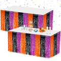 Foil Fringe Tinsel Table Skirts 2 Pack Halloween Party Decorations - Black, Purple, Orange