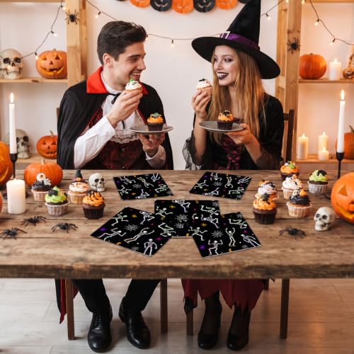 Multicolor Skeleton Halloween Paper Napkins 6.5 Inch - 45 Pack Party Supplies