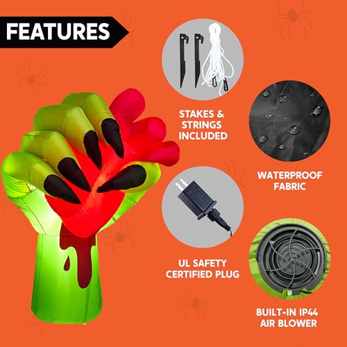 5 Ft Halloween Inflatable Zombie Hand with Pumping Heart & LED Lights for Yard Decor