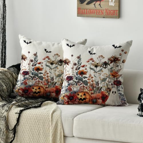 White Halloween Horror Throw Pillow Covers - 18 x 18 Inch Set of 2