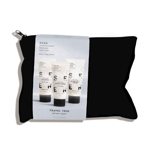 SEEN Travel Trio | Fragrance-Free Hair Care Set - Non-Comedogenic Shampoo, Conditioner & Cream - Reduces Frizz & Protects Heat