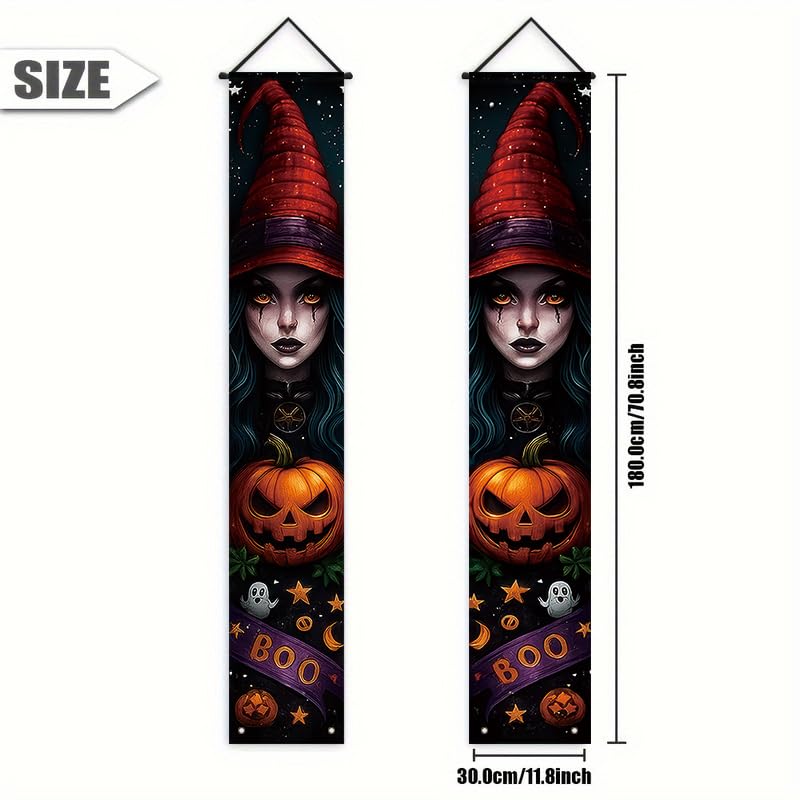 Halloween Decorative Banner with Witch Hats Pumpkins Ghosts Spiders - Multicolor 14