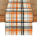 Orange Black Buffalo Plaid Fall Table Runner 13x72 Inch - Halloween Kitchen Decor