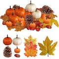 Autumn Fall Decorations Set with Pumpkins Acorns Pinecones & Leaves - 48pcs Thanksgiving Halloween Home Decor