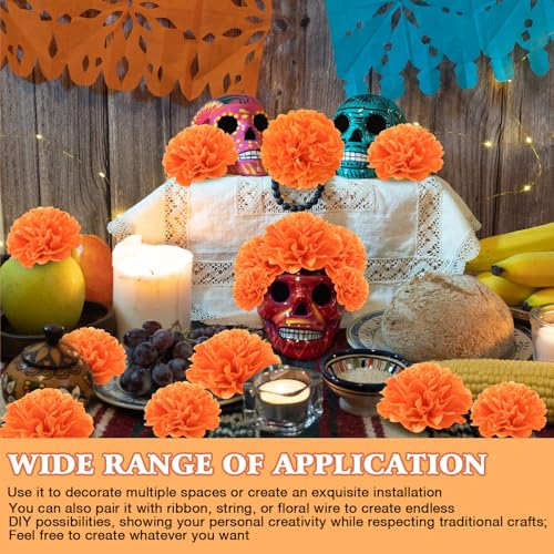 Marigold Paper Flowers Set - 80 Pieces | 4 Inch & 6 Inch Orange