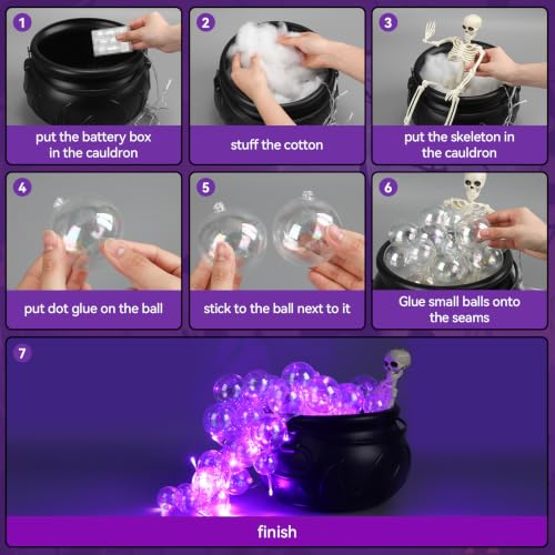 Halloween Bubble Cauldron Set with Skeleton and LED Lights - Indoor Spooky Decor