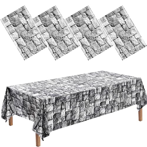 Medieval Castle Stone Wall Tablecloths 54x108 Inch 4 Pack for Halloween Parties