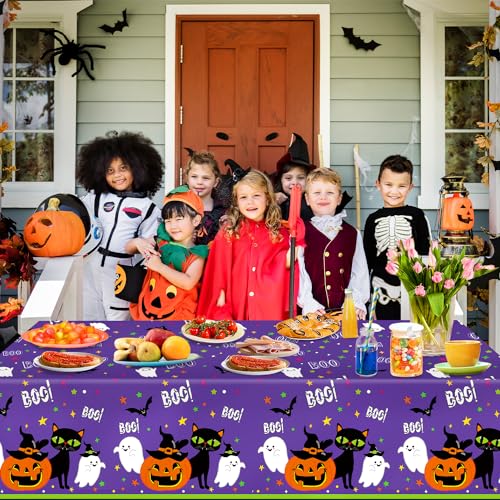 Halloween Tablecloth 3 Pack - Large Bats & Pumpkin Disposable Plastic Cover - 54x108 Inch - Halloween