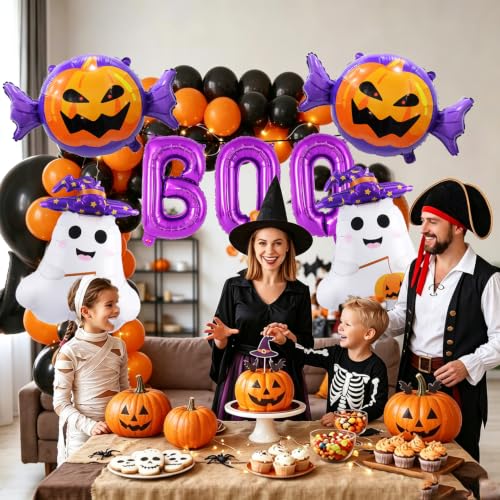 Halloween Balloons Set with Ghost Pumpkin and Boo Balloons - Purple Variation