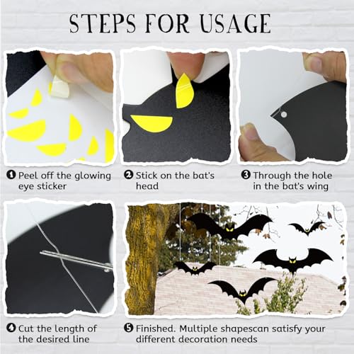 Halloween Hanging Bat Decorations Set - 18 Waterproof Creepy Bats with Glowing Eyes for Outdoor Yard and Party Decor