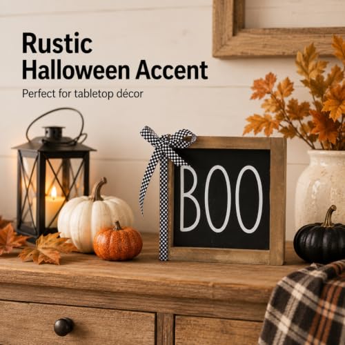 Halloween Boo Sign Wall Decor - 6-Inch Wooden Tiered Tray Shelf