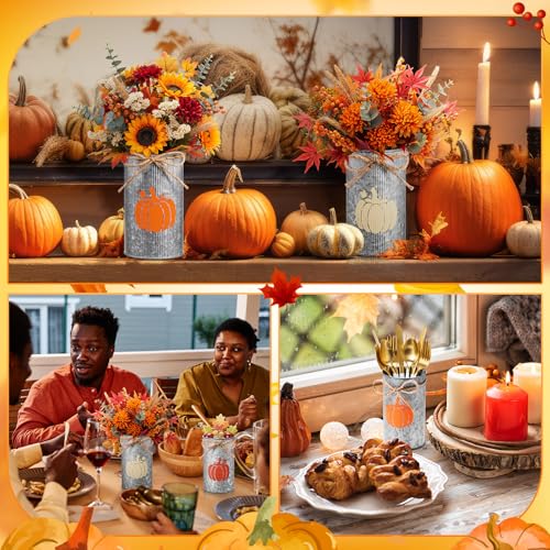 Thanksgiving Fall Pumpkin Vases Set of 12 - Rustic Galvanized Metal Centerpieces