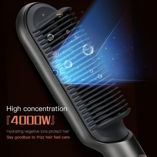 Hair Straightener Brush,Straightening Brush for Women with 5Temp Settings, Ring Hair Straightener Comb, 30s Fast Heating, 40 Million Level Anion, Negative Ions, LED Display, Dual Voltage