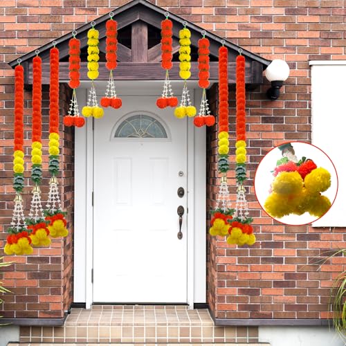 Artificial Marigold Garland Set - Deep Orange 11pcs for Diwali & Wedding Decor